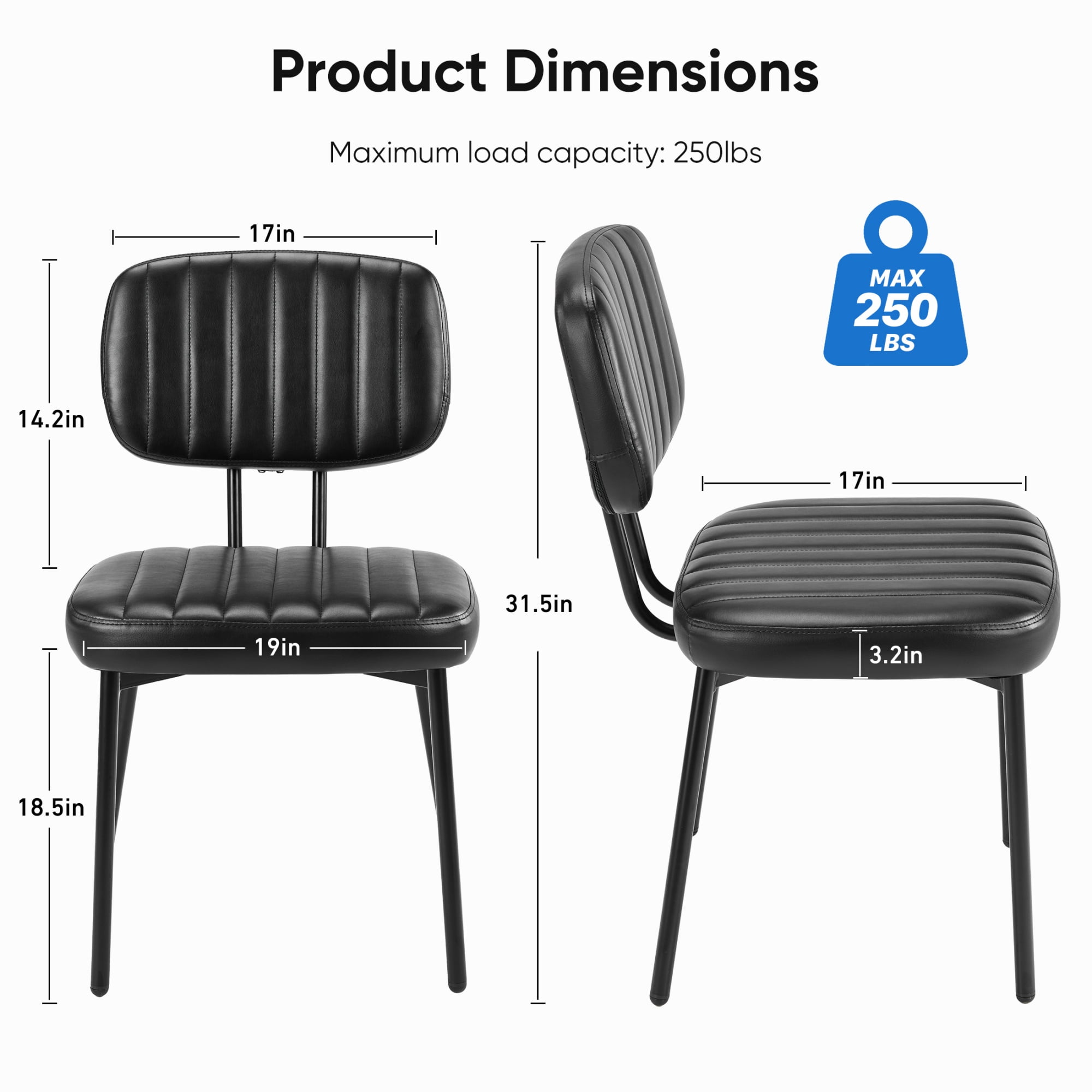edx Dining Chairs Set of 2, Mid Century Modern Kitchen Chairs with Faux Leather for Kitchen, Living Room, Black
