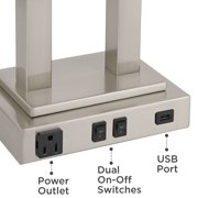 Possini Euro Design Amity Modern Table Lamp 26 High Brushed Nickel with USB and AC Power Outlet in Base White Linen Shade for Bedroom Bedside Desk
