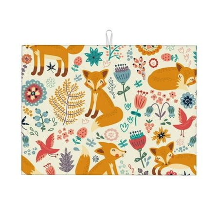 

Ocsxa Whimsical Fox Floral Garden Dish Drying Mat for Kitchen Counter Coffee Bar Coffee Station Accessories Absorbent Coffee Mat Kitchen Drying Mat Easy Clean 18x24 Inch
