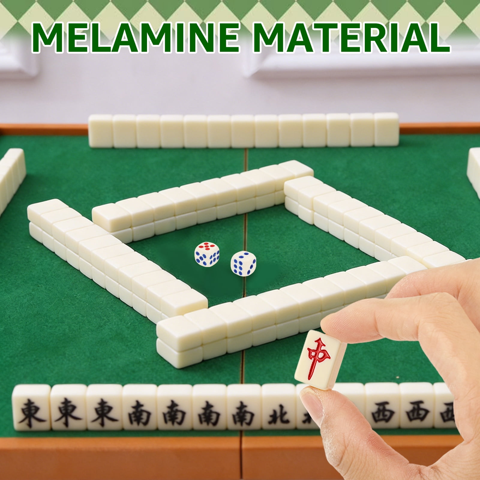 Threns Mini Mahjong Set Travel Mahjong Set Portable Chinese Traditional Board Game with 2 Dice and 146 Tiles for Leisure Travel Party Family Games