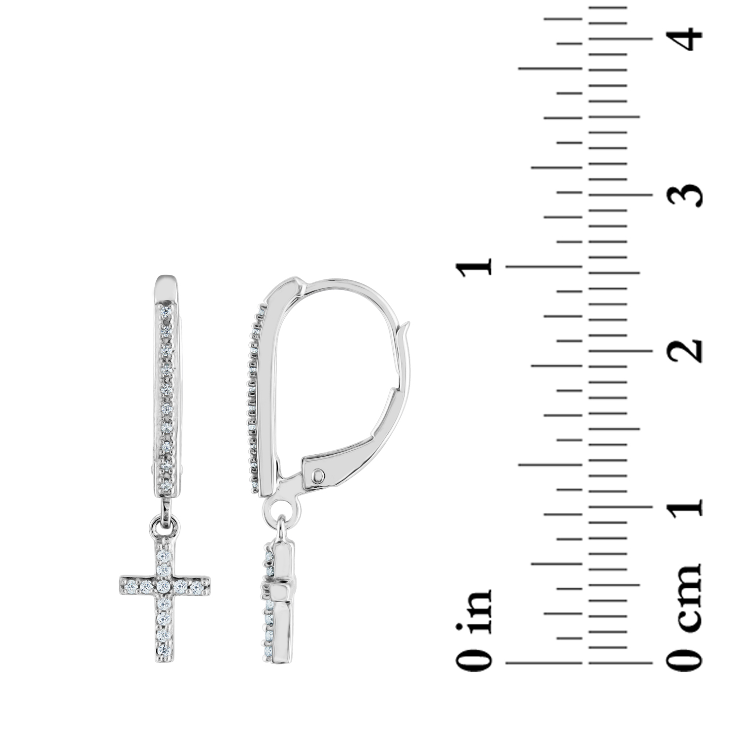 Sterling Silver and Genuine Diamond 1/10 cttw Cross Drop Earring