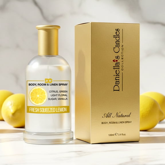 Daniella's Candles Body Room and Linen Spray Multipurpose Mist, Fresh Squeezed Lemon, 3.4 fl oz