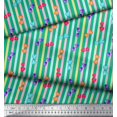 thumbnail image 2 of Soimoi Green Viscose Chiffon Fabric Heart Stripe Print Fabric by the Yard 42 Inch Wide, 2 of 3
