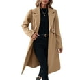 thumbnail image 3 of Stichou Women's Winter Wool Coat Business Long Sleeve Fall Winter Notch Lapel Oversized Long Peacoat Camel L, 3 of 8
