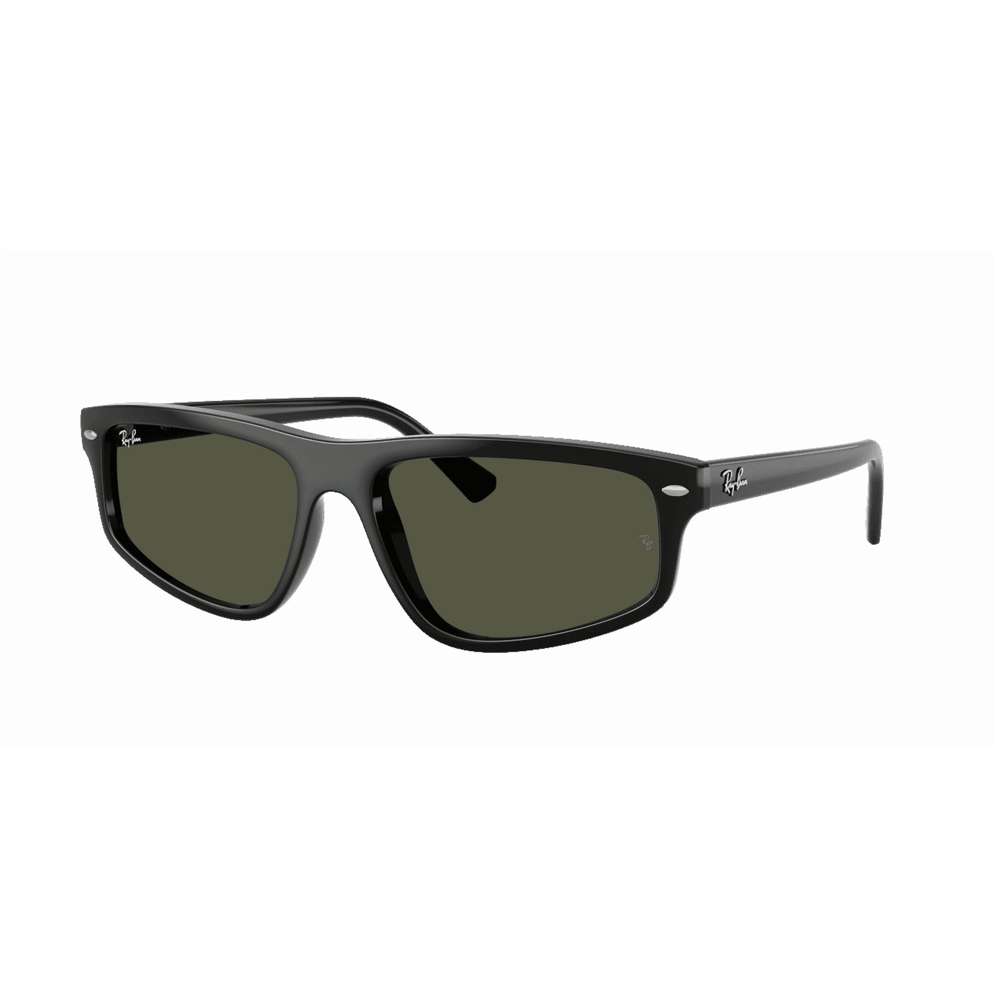 RAY-BAN RB2225 RB2225 Square-Round Shape Sunglasses Polished Blk Frame | Green Lens 59mm
