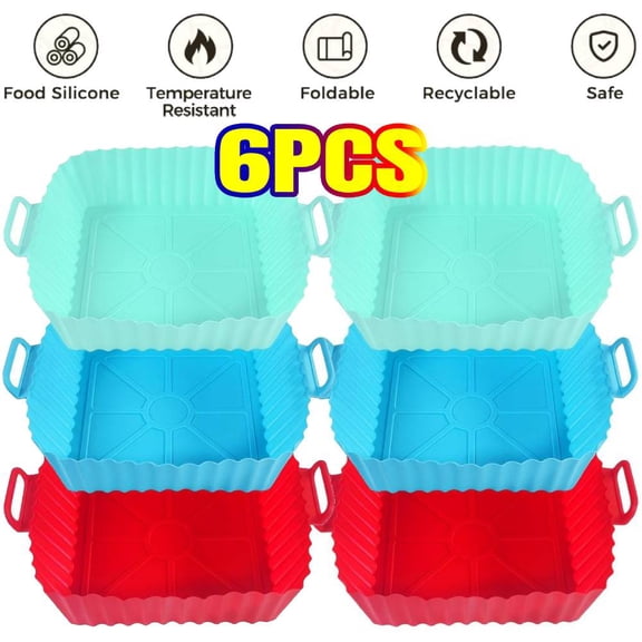 6 PACK Air Fryer Silicone Liners 7 inch Air Fryer Silicone Pot Reusable Food Grade Silicone Air fryer Liners Baking Basket Accessories Replacement of Flammable Disposable Parchment Paper
