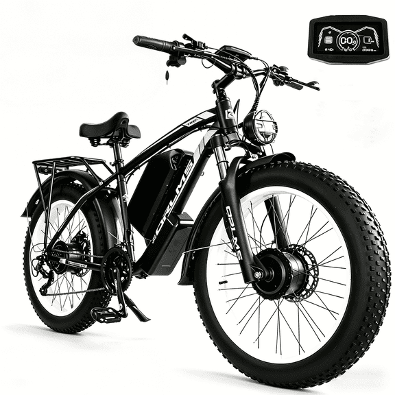 5000W Peak Dual Motor Elebike for Adult, 60V 25AH Battery, AWD 21-Speed Up to 50MPH with 26" x 4.0 Fat Tire Hydraulic Disc Brakes, Long Range Mountain Dirt Bike off -Road Use Only, UL2849 Certified