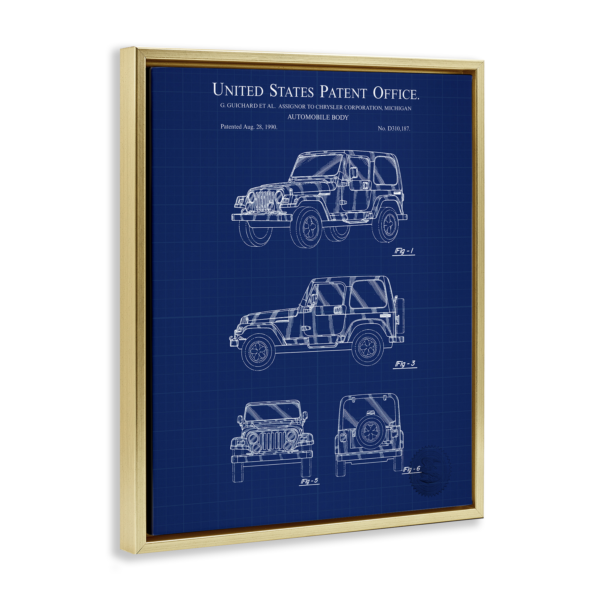 Stupell Industries Automobile Body Blueprint Transportation Painting Gold Floater Framed Art Print Wall Art, 17 x 21