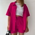 thumbnail image 2 of WAYUTE Shorts Sets Women 2 Piece Outfits Solid Color Short Sleeve Button Shirt and Casual Shorts Comfortable Casual Travel Summer Outfit, 2 of 6