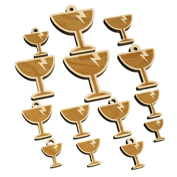 Fragile Glass Icon Wood Mini Charms Shapes DIY Craft Jewelry - With Hole - Various Sizes (16pcs)