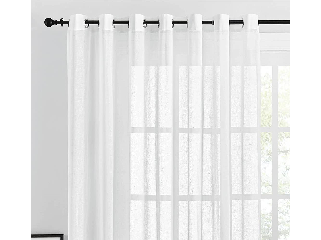 White Sheer Curtains for Sliding Glass Door,Top Elegant Flax Linen Semi