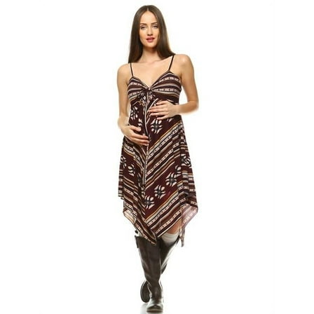 White Mark MTRBY931-MN-M Maternity Nettie Handkerchief Hem Dress, Maroon & Navy - Medium
