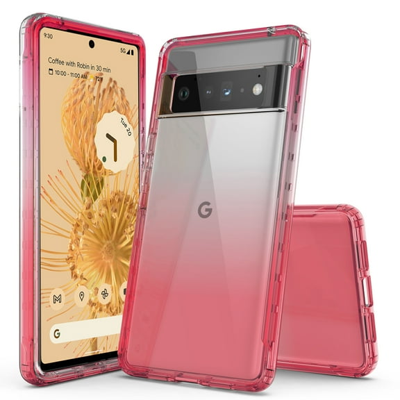 Google Pixel 7 Case, Rosebono Hybrid Gradient Transparent Soft TPU Clear Skin Cover Case For Google Pixel 7 (Red)