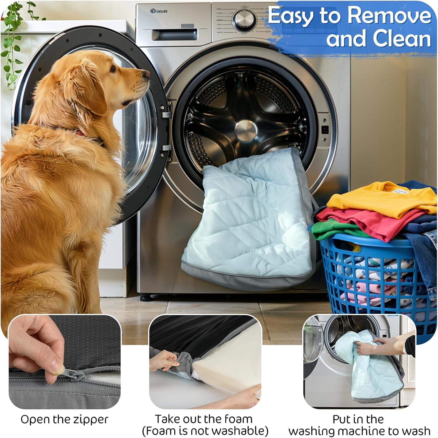 Tivray Cooling Dog Bed, 44" x 32" Orthopedic Dog Beds Large Sized, Waterproof Self-Cooling Pet Mat for Summer with Removable Washable Cover,, Anti-Slip Bottom, Non-Gel, Blue