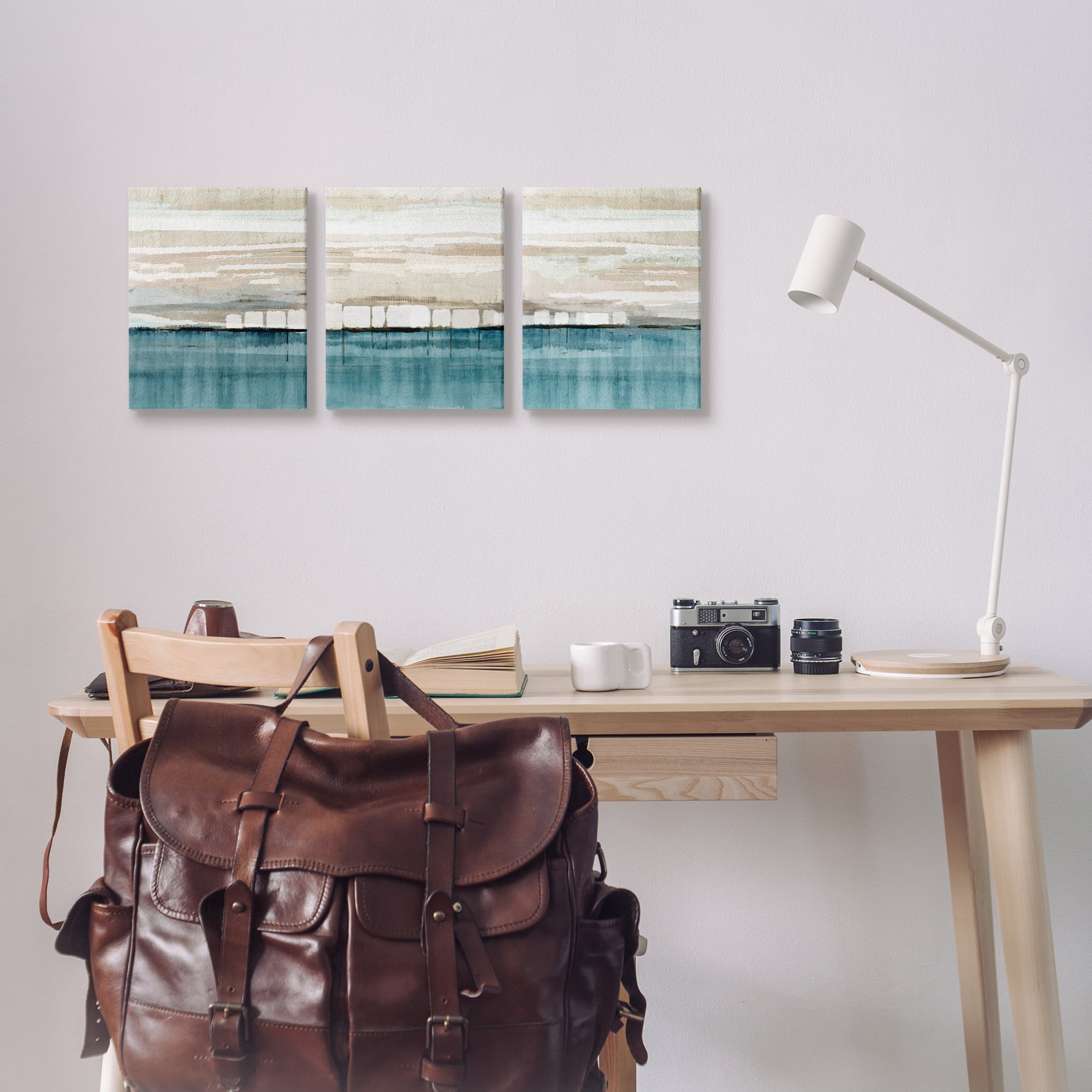 Stupell Industries Modern Beige & Blue Abstract Painting Gallery Wrapped Canvas Art Print Wall Art, 11 x 14, Set of 3