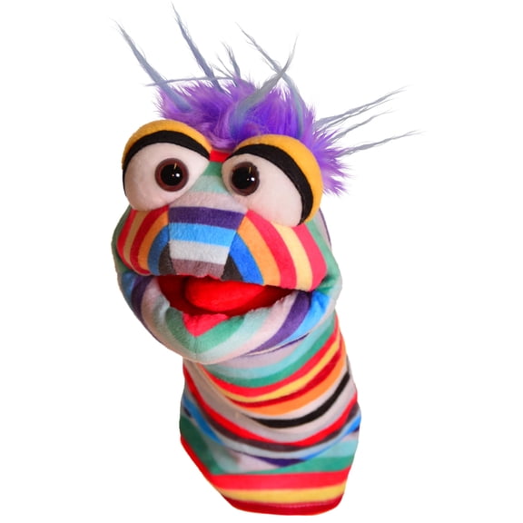 Playful Minds - Living Puppets Pocky Sock Puppet – 10 Inch Plush Hand Puppet for Kids, Colorful Striped Puppet with Movable Mouth, Soft Interactive Toy for Imaginative Play