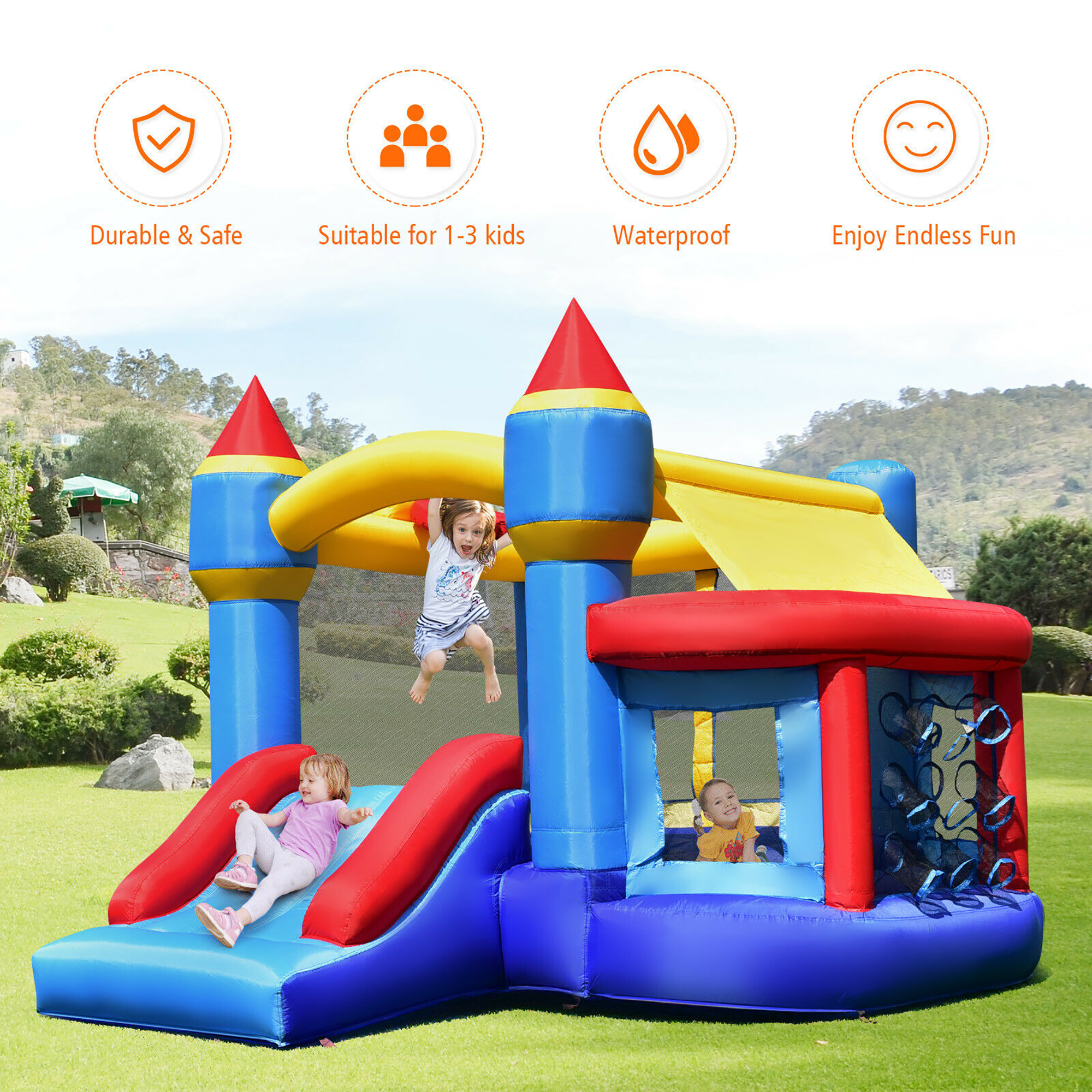 Costway InflatableBounce House Castle Slide Bouncer Kids Shooting Net/Without Blower
