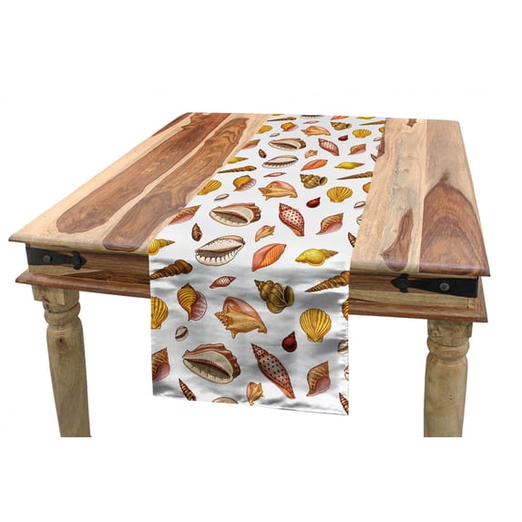 Nautical Table Runner, Retro Style Hand Drawn Like Depiction of Different Forms of Sea Shells, Dining Room Kitchen Rectangular Runner, 3 Sizes, by Ambesonne
