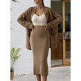 thumbnail image 4 of Women'S 2 Piece Sets Knitted Fall Outfits Long Open Front Cardigan Casual Sweater and Elegant Skirt Set Khaki One size, 4 of 6
