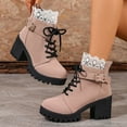 thumbnail image 3 of Sexy Lace Ankle Boots for Women Suede Buckle Ankle Strap Lug Sole Chunky Heel Lace up Dressy Fall Winter Booties, 3 of 5