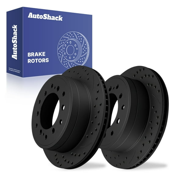 AutoShack Rear Vented Drilled & Slotted E-Coated Brake Rotors Black Finish 2-PC Set Replacement for 2010-2024 Toyota 4Runner 2010-2023 Lexus GX460 NightGuard 12.28" (312 mm)