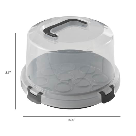 Mainstays Cake & Cupcake Carrier with Flippible Base, Lid, Handle & Clasps, Grey Plastic