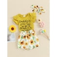 thumbnail image 3 of Bslissey Baby Girls 3Pcs Summer Outfits Short Sleeve Letter Print Romper + Flower Belted Shorts + Headband 3M 6M 12M 18M Newborn Infant Cute Short Pants Sets, 3 of 9
