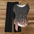 thumbnail image 5 of ZToonmas Women's 2 Piece Casual Outfit Round Neck Short Sleeve Tie Detail Top with Print and Elastic Waist Wide Leg Pants Set, 5 of 5