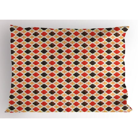 Chevron Victoria Geometric Pillow Sham Antique Chevron with Victorian Old Fashion Trippy Mosaic Curves, Decorative Standard Size Printed Pillowcase, 26 X 20 Inches, Pale Orange Red Dark Taupe, by Ambesonne ()