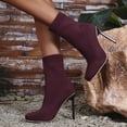 thumbnail image 4 of Women's Stretch Knit Sock Ankle Boots, Square Toe Thin Stiletto High Heel Slip-On Fashion Booties for Party Wedding Daily Outfits Wine 39, 4 of 9
