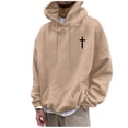 thumbnail image 3 of RUTAYY Men's Hoodie Long Sleeve Drawstring Front Pocket Small Cross Graphic Print Pullover Sweatshirt Khaki, 3 of 4