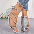 thumbnail image 6 of Bibifish Womens Heeled Sandals Elegant Glam Open Toe Crisscross Ankle Buckle Strap Soft Footbed Rhinestone Heeled Sandals Summer Event Sandals, 6 of 8