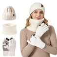 thumbnail image 2 of Fsgntruao Winter Hat Scarf Gloves Set for Women Thick Warm Knit Beanie With Pompom Ear Protection 3-Piece White,M, 2 of 4