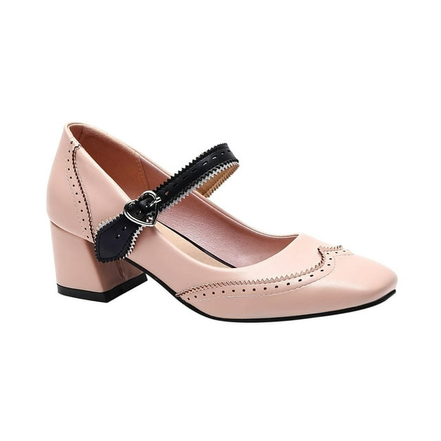TIEVOSA Women's Mid Heel Square Toe Mary Jane Shoes