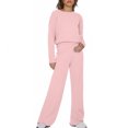 thumbnail image 2 of Lenpel Sweatsuits for Women Fall Ribbed Long Sleeve Crew Neck Pullover Sweatshirt Wide Leg Pants 2 Piece Lounge Set, 2 of 7