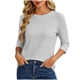 thumbnail image 2 of Neewe Sweaters for Women Plain 3/4 Sleeve Tops Round Neck Loose Casual Tunic Casual Pullover Daily, 2 of 7