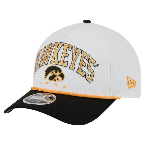 Men's New Era White/Black Iowa Hawkeyes Arch Two-Tone Rope 9FORTY A-Frame M-Crown Adjustable Hat