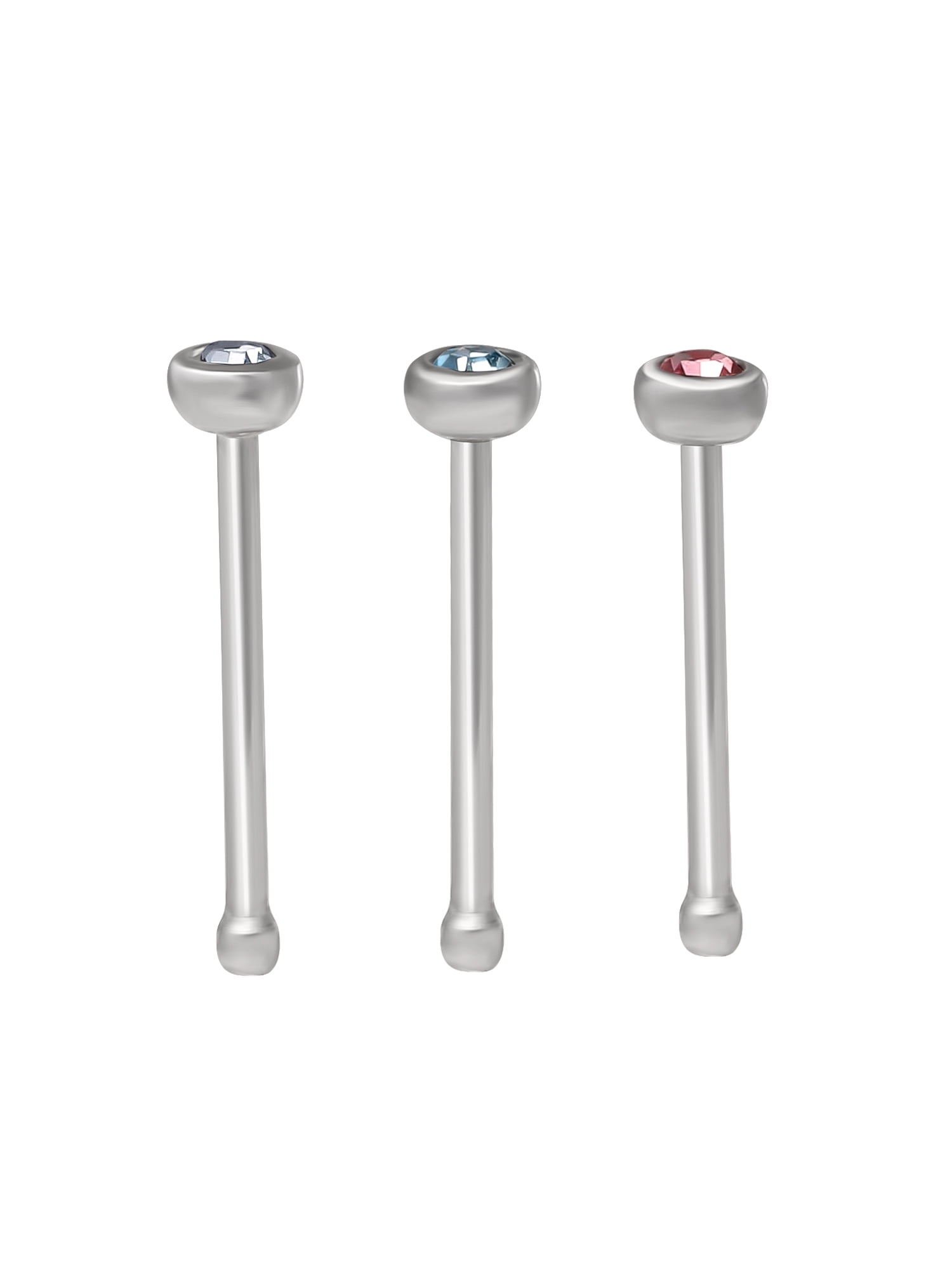 Body Jewelry Women's 22G Stainless Steel Nose Stud Trio with Crystal Accents