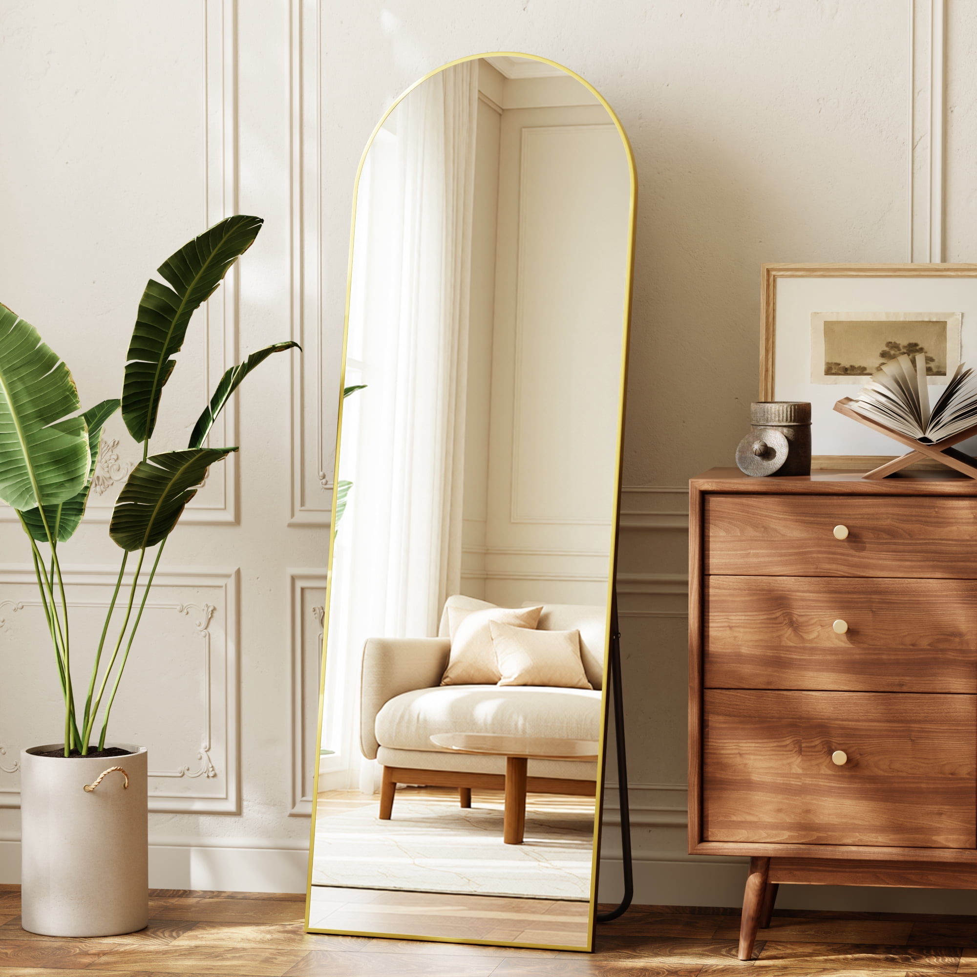 Mirrasia 59"x16.5" Arched Full Length Full Body Mirror Leaning Wall-Mounted Floor Mirror,Gold