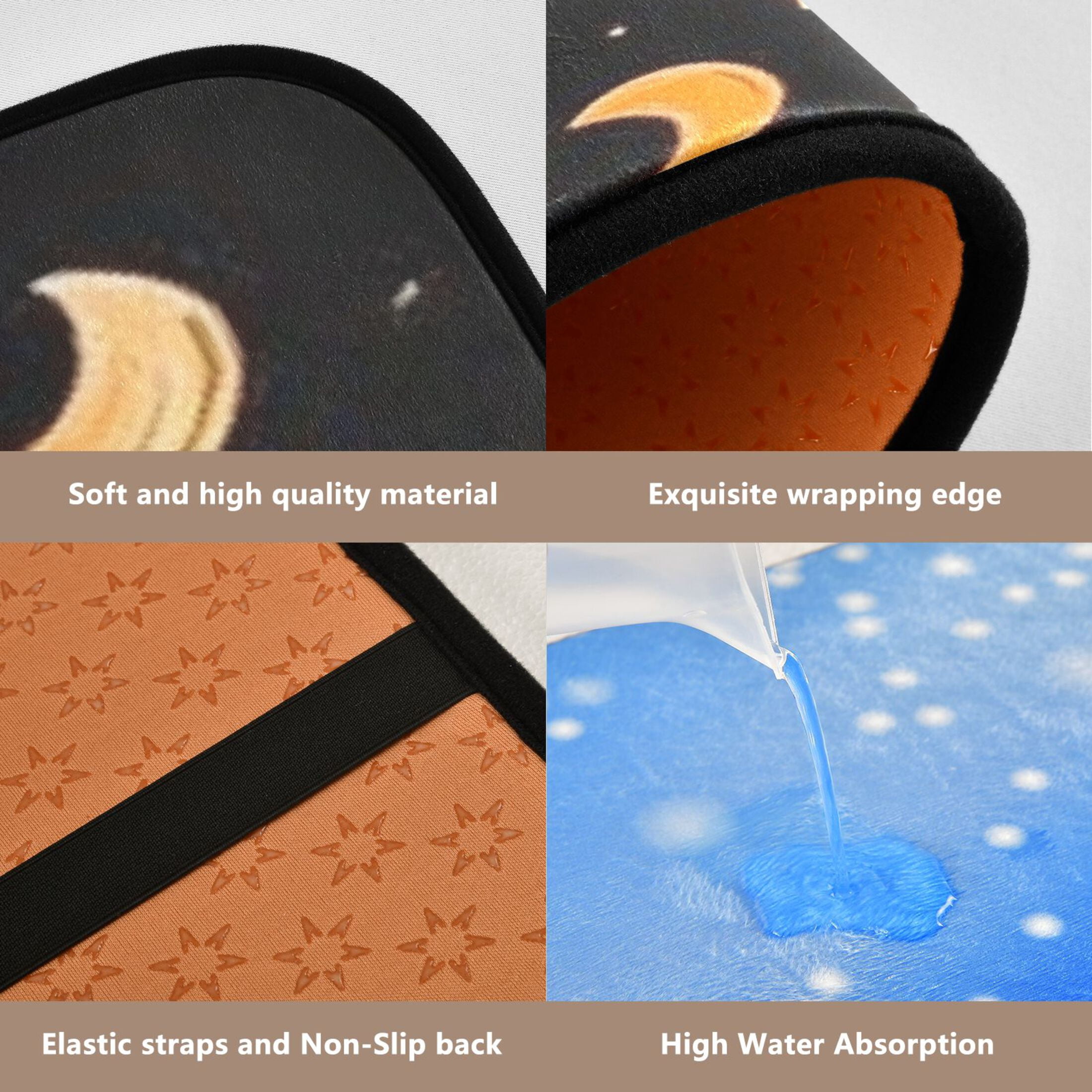 Sun Moon and Stars Bathroom Accessory Curtain Sets Bath Curtain Anti-Slip Mats and Toilet Pad 66x72in