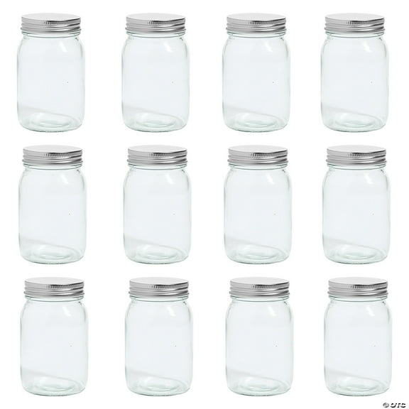 Pint Glass Mason Jars with Lids - 12 Pieces