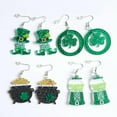 thumbnail image 6 of All Glitter Acrylic Green Clover Floral Dinosaur Hat St. Patrick's Day Earrings, 6 of 9