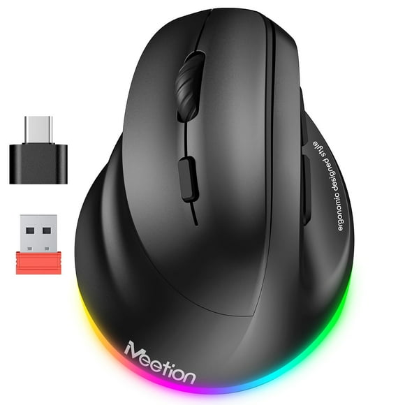 Ratón vertical inalámbrico MEETION para zurdos con RGB negro