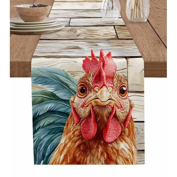 Hokiten Table Runners 48 Inches Long Dress Scarves, Rooster Feather Farmhouse Kitchen/Dining Table Runner, Short Coffee Tablerunners, Farmhouse Vintage Wooden Grain 13x48 Inch