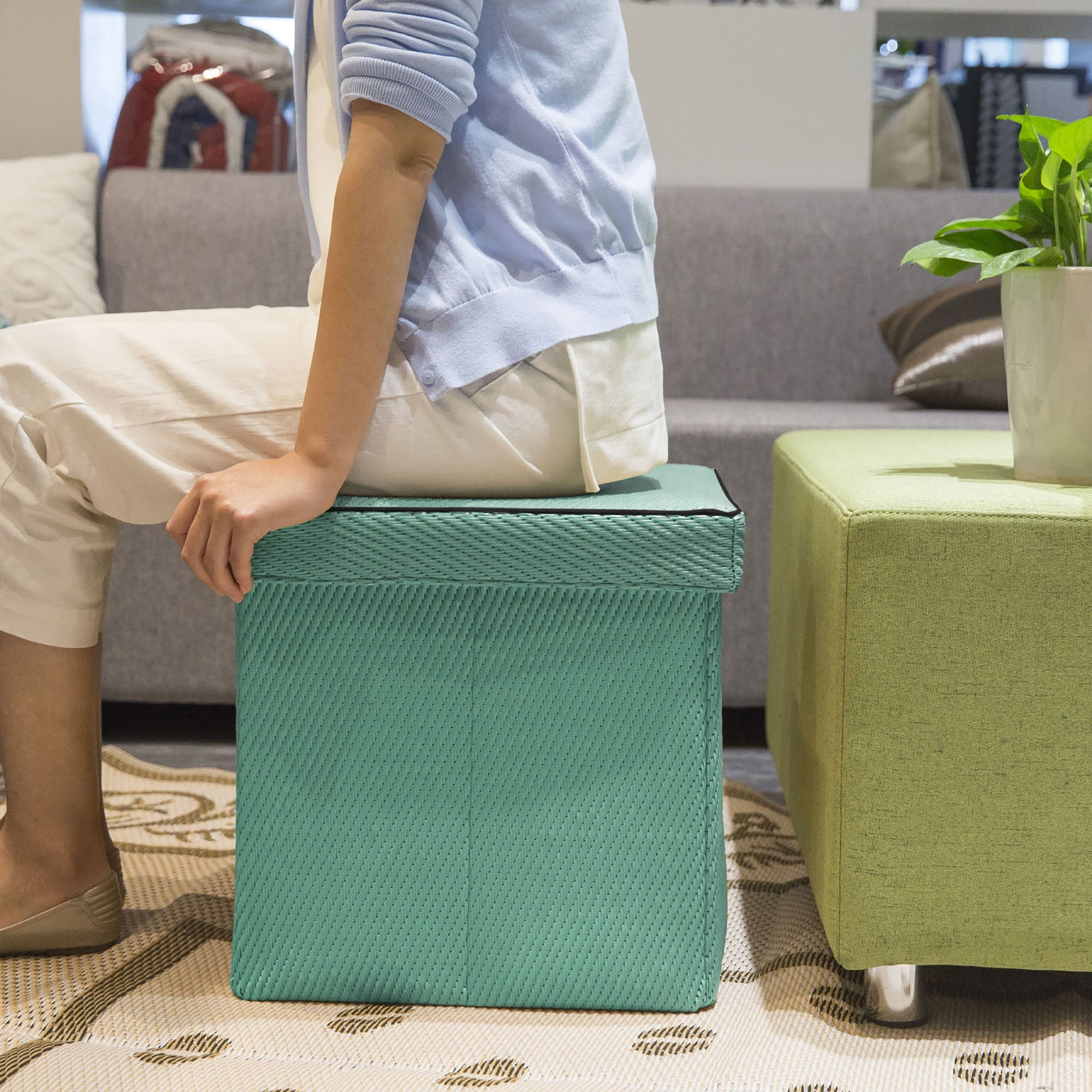 Storage Cube by Patio Mat, Indoor / Outdoor for RV, Patio, Home, Collapsible & Multi-use (Aqua)