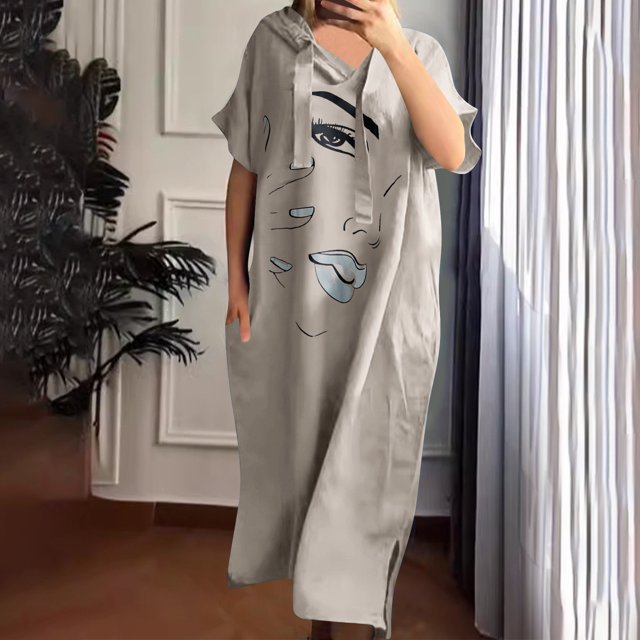 LOVZFMLL Robe Mode Printemps/été pour Femmes Manches Courtes Col en V Beige 3TG