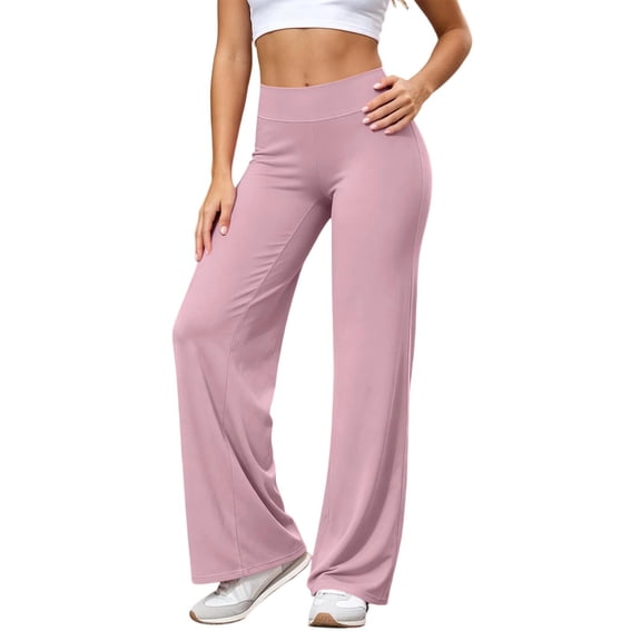Floleo Women's High Waist Wide Leg Yoga Pants Stretch Solid Color Athletic Trousers Relaxed Fit Casual Everyday Wear for Gym Travel