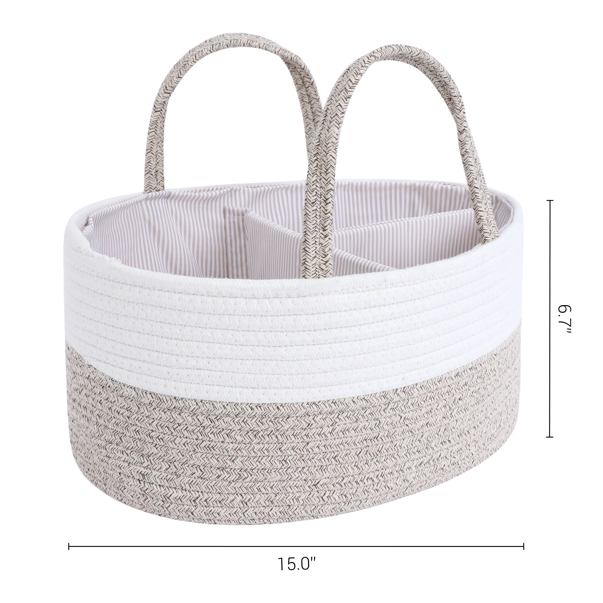 Unique Bargains 1 Pack Woven Storage Basket Bin with Divider and Handle White Beige L