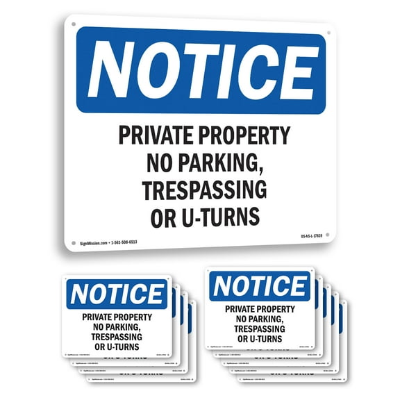 Private Property No Parking Trespassing OSHA Notice Aluminum Sign 14 Inch x 10 Inch - 10 Pack