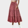 thumbnail image 2 of yueewhu Women's Smocked High Waist Maxi Skirt Casual Boho Long Skirts with Pockets (Red, XL), 2 of 4